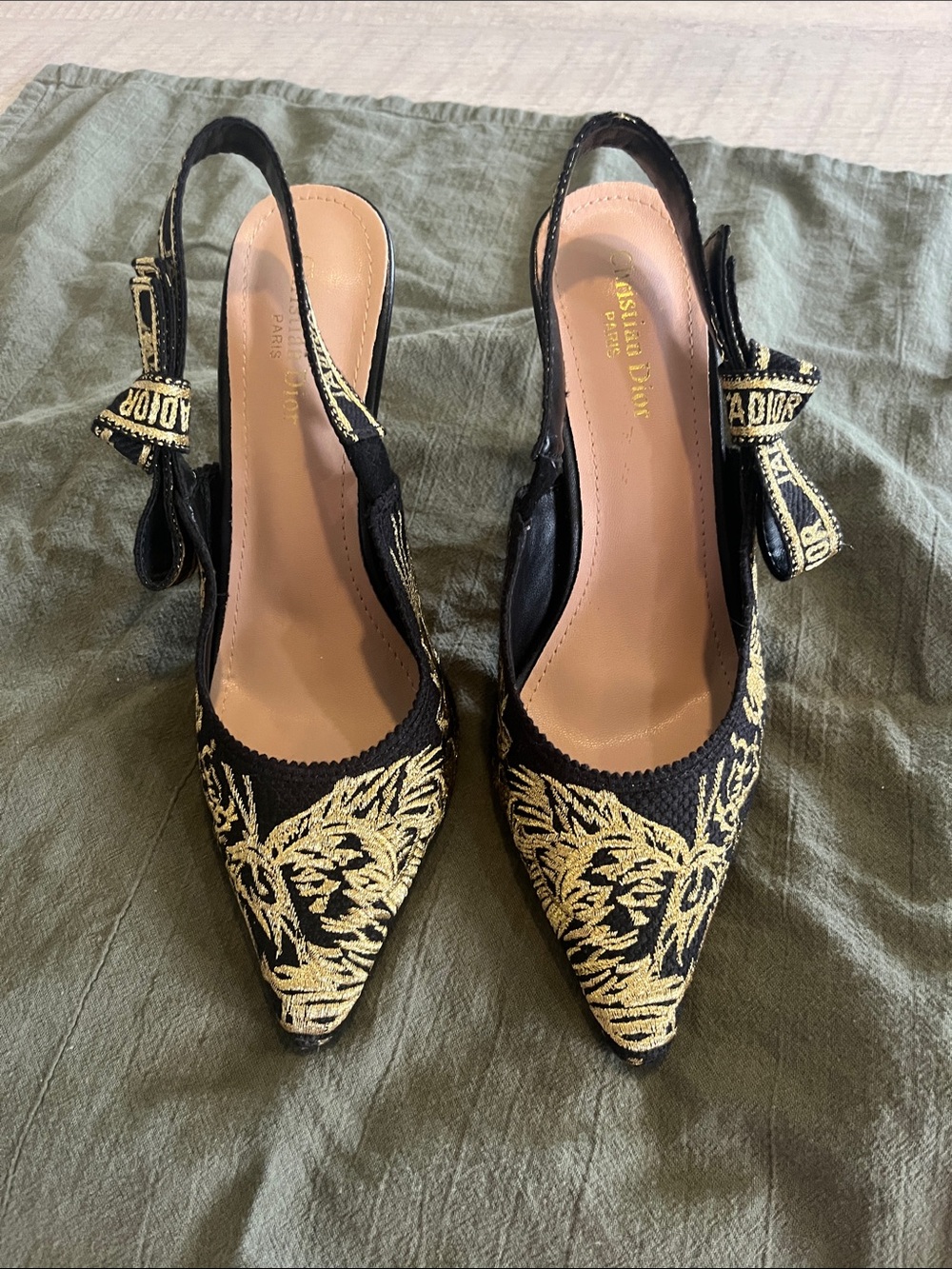 Dior Black and Gold Embroidered J'Adior Slingback Heels - Picture 3 of 3